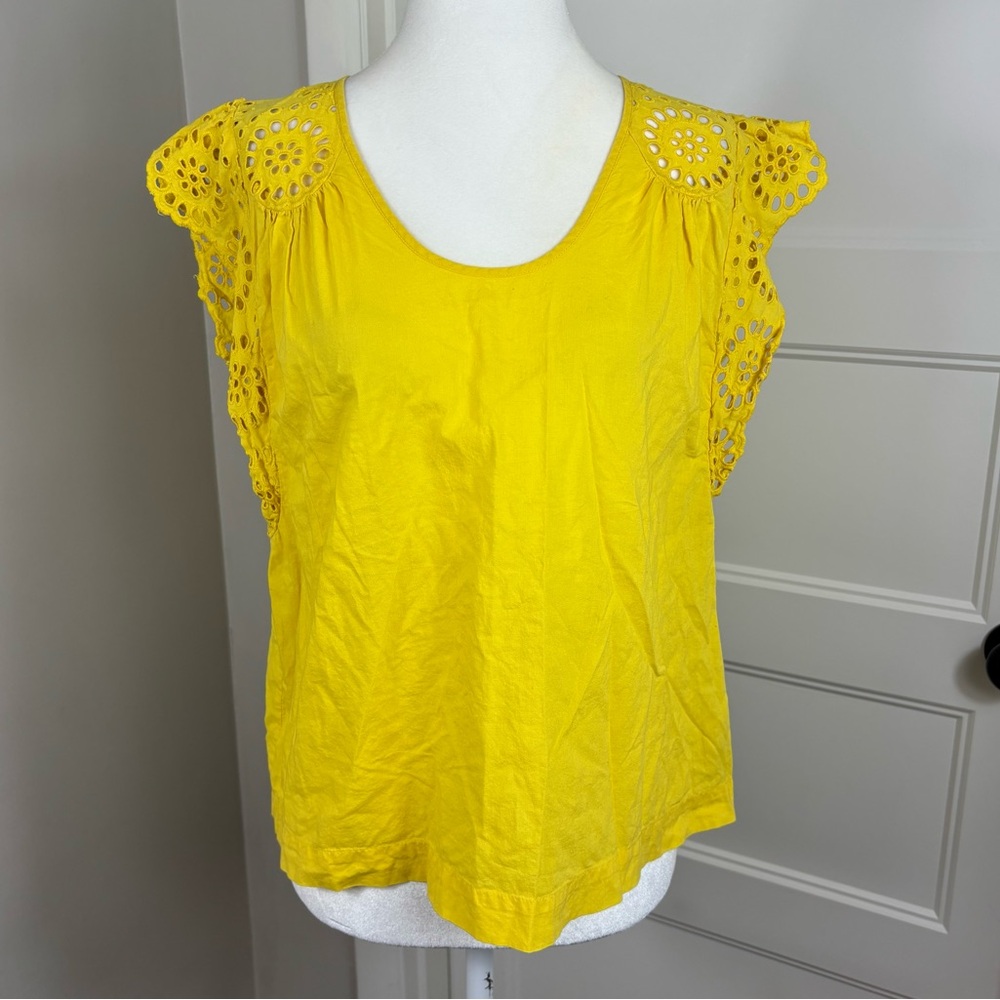 Lilla P Eyelet Sleeve Cotton Blouse Size M Cottagecore Summer Feminine‎